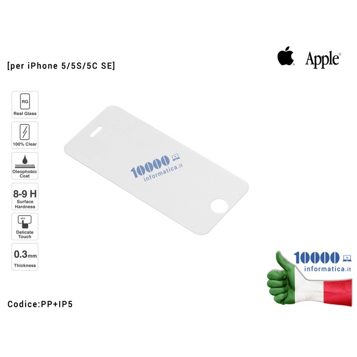 Pellicola in Vetro Temperato 9H 0,33mm per APPLE iPhone 5/5S/5C/SE