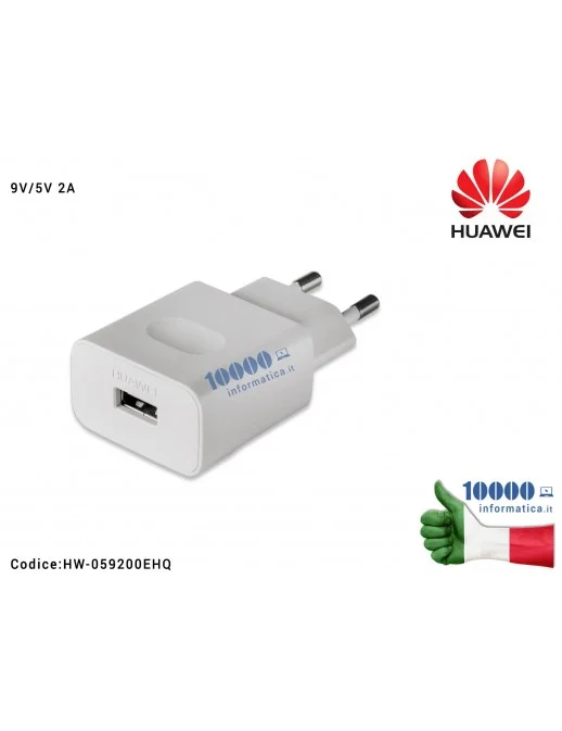 2220683 Alimentatore Carica Batteria USB HUAWEI 18W 9V 2A [BIANCO] (HW-059200EHQ) Fast Charge Ricarica Veloce Honor 8 (FRD-L0...