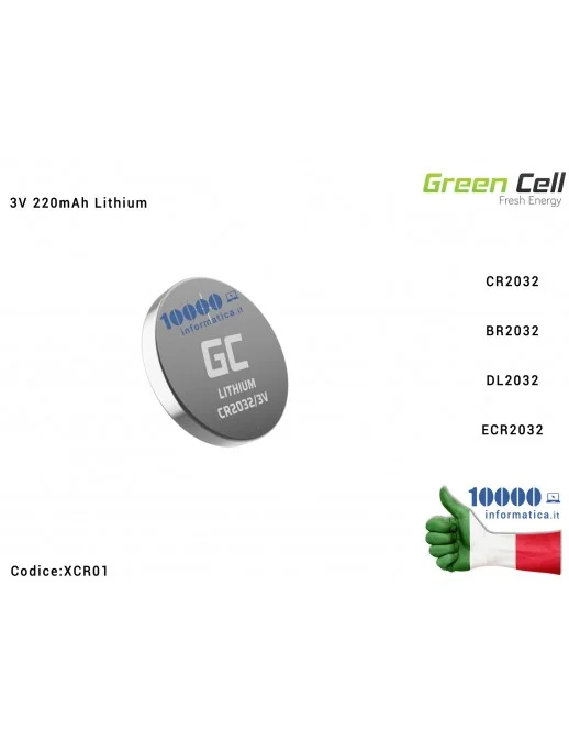XCR01 Batteria Tampone RTC CMOS Bios Orologio CR2032 ECR2032 DL2032 GREEN CELL 3V 220mAh Lithium