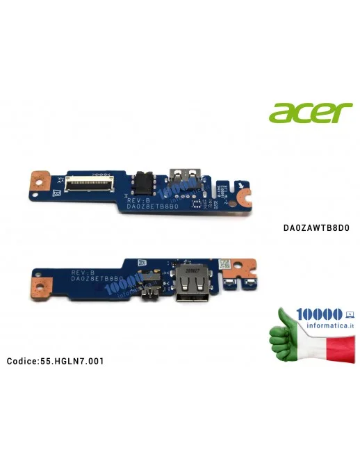 55.HGLN7.001 Scheda Porta USB Board Connettore Audio ACER Aspire A315-55G A315-55KG A515-54 A515-54G A515-55 DA0ZAWTB8D0 55HG...