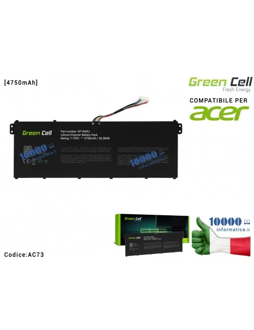 AC73 Batteria AP16M5J Green Cell Compatibile per ACER Aspire 3 A315 A315-31 A315-42 A315-51 A317-51 A114-31 [4750mAh]