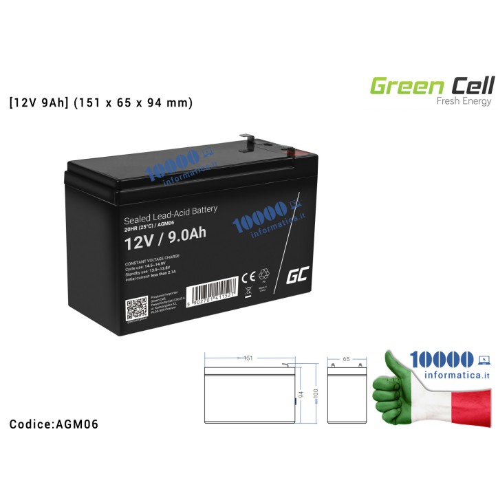 Batteria Green Cell Compatibile per UPS AGM [12V 9Ah] (151 x 65 x 94 mm) 6FM9