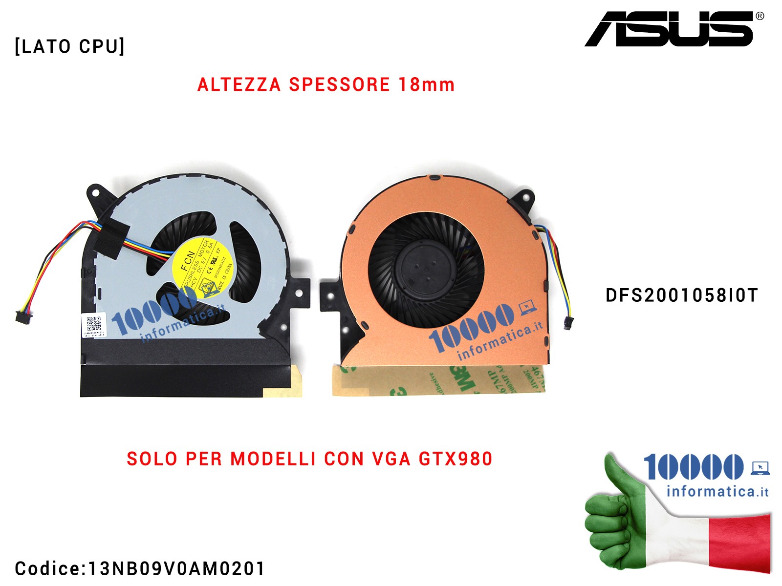 Ventola Fan CPU ASUS ROG G752 G752V G752VL G752VM G752VS G752VT G752VY [20mm] DF - Photo 1/1