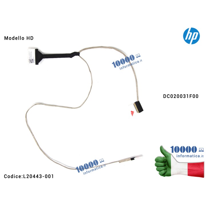Cavo Flat LCD [Modello HD] HP 15-DA 15-DB 250 G7 255 G7 TPN-C135 TPN-C136 DC020031F00 (NO TOUCH) 15-DA0012DX 15-DB0007TX