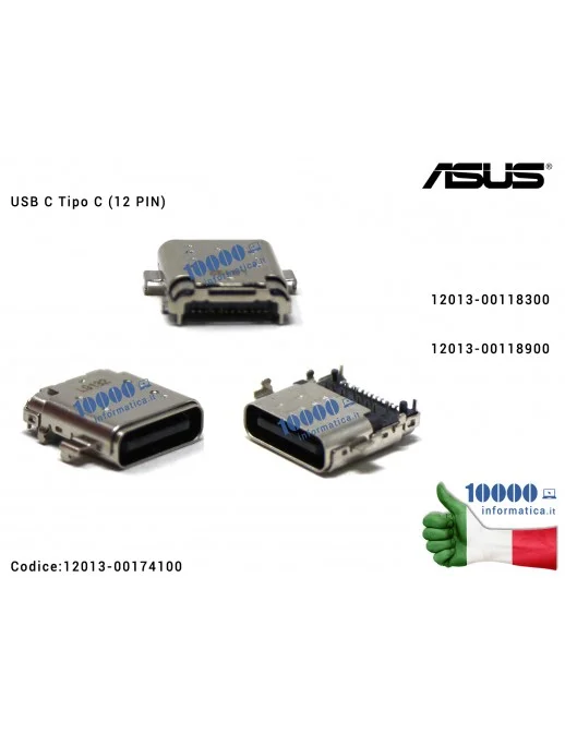 12013-00174100 Connettore di Alimentazione USB C Tipo C (12 PIN) ASUS FX570 G531 G731 GL504 N580 N580G N580V UX392 UX461 UX50...