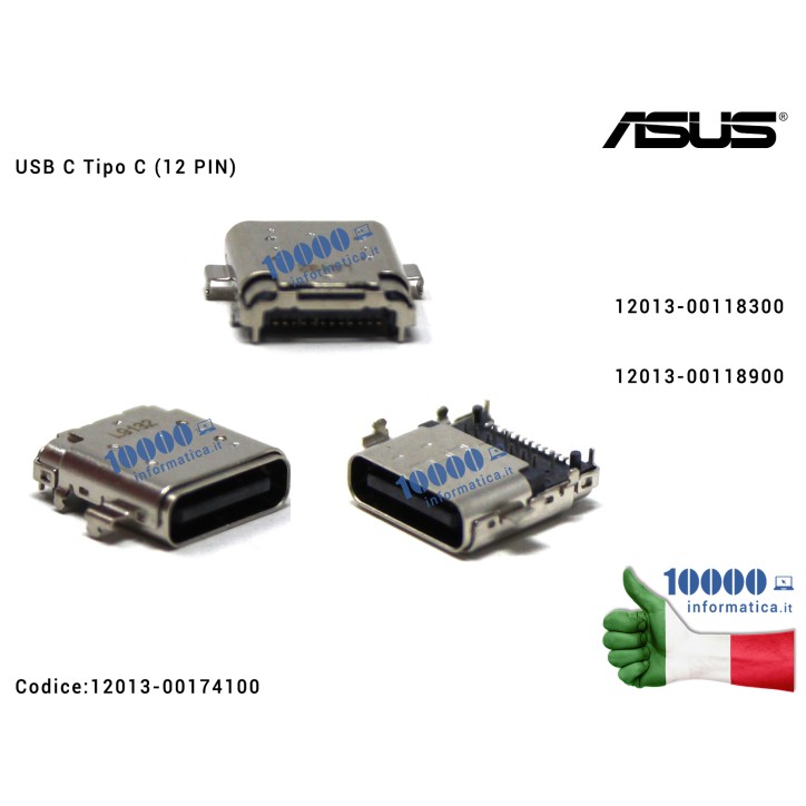 Connettore di Alimentazione USB C Tipo C (12 PIN) ASUS FX570 G531 G731 GL504 N580 N580G N580V UX392 UX461 UX502 X530 X570 X580 X580V 12013-00118300 12013-00118900