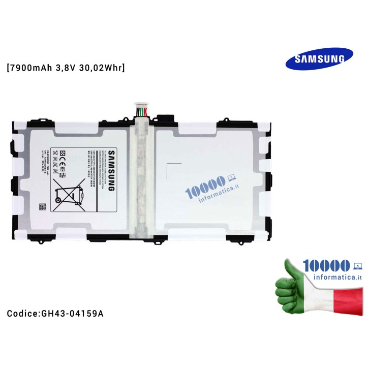 Batteria EB-BT800FBE SAMSUNG Galaxy Tab S LTE SM-T805 SM-T800 [7900mAh 3,8V 30,02Whr] GH43-04159C