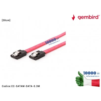 CC-SATAM-DATA-0.3M Cavo SATA 6 Gb/s con clip metallo (Rosso) 0,3m GEMBIRD CC-SATAM-DATA-0.3M