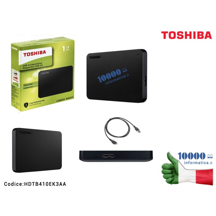 Hard Disk Esterno TOSHIBA USB 3.0 1 TB 2,5'' AUTOALIMENTATO 1000 GB TOSHIBA HDTB410EK3AA CANVIO BASICS