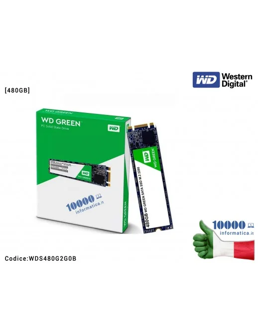 WDS480G2G0B HARD DISK SSD M.2 2280 SATA3 INTERNO 480 GB WD GREEN 3D WDS480G2G0B HDD M2 PCI A STATO SOLIDO