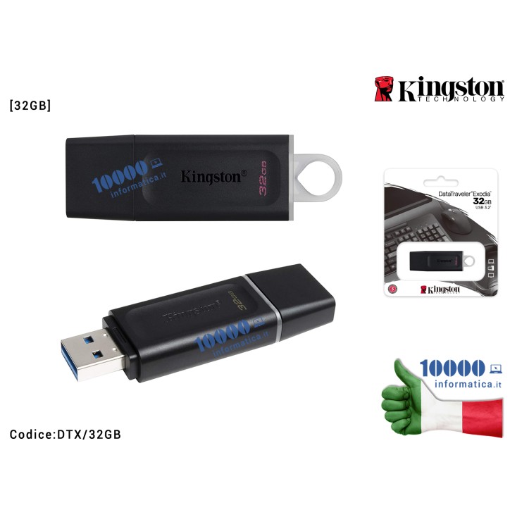 PENDRIVE USB 3.2 Gen 1 32GB CHIAVETTA PENNA 32 GB CHIAVE FLASH KINGSTON DTX/32GB