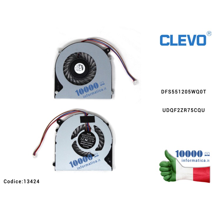 Ventola Fan CPU CLEVO 6-31-N5502-102 F57-D1 F57-D1C F57-D1T FH22  DFS551205WQ0T FKLF 6-31-N75W2-101