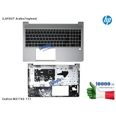 M21742-171 Tastiera Retroilluminata Arabo/Inglese Completa di Top Case Superiore Palmrest HP ProBook 450 G8 [per Finger Print]