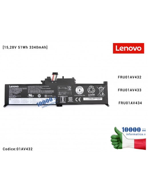 Batteria Originale Notebook LENOVO Yoga 370 (20JH) (20JJ) X380 Yoga (20LH) (20LJ) 01AV432 01AV433 01AV434 [15,28V 51Wh 3340mAh] 