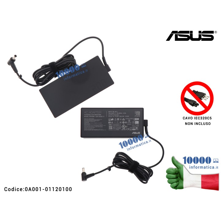 Alimentatore ASUS 200W 20V 10A [6,0 x 3,17 mm] 0A001-01120100 ADP-200JB FA506QR FX506HM FX707ZC4 FX507ZC FX706HM FX507ZE FX507ZC4 FA706QR UX7602ZM FX517ZM FA507RC FX707ZE FA706QM FX516PM FA507RE FX517ZR FA707RC FA707RE FX516PR FX707ZC FA506QM
