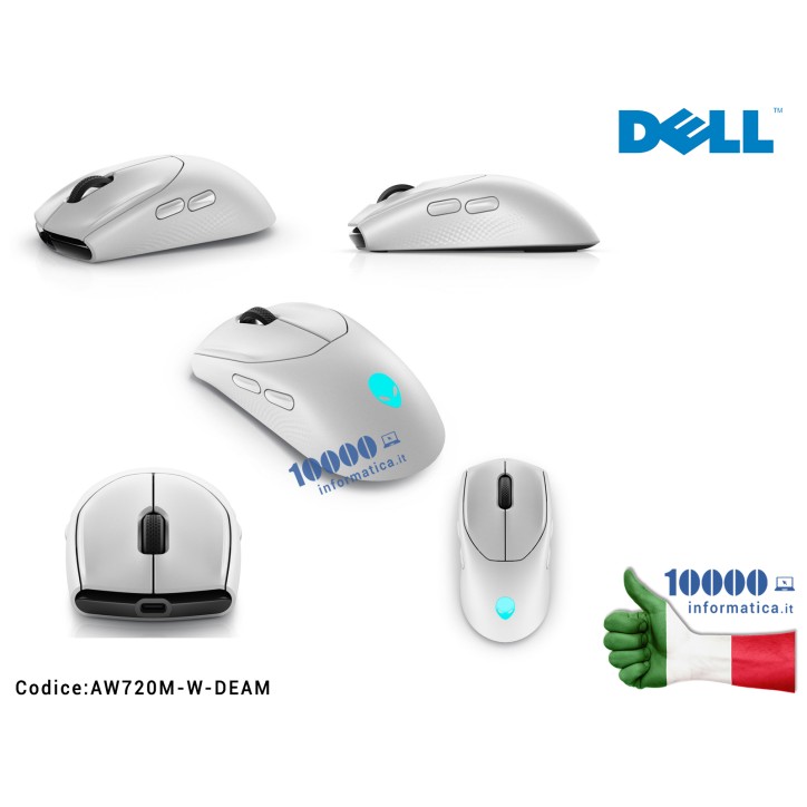 Alienware Tri-Mode Wireless Gaming Mouse DELL Aw720M Ambidestro Rf Wireless + Bluetooth Optical 26000 Dpi AW720M-W-DEAM [Lunar l