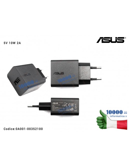 Alimentatore USB ASUS [10W 5V 2A] AD897020 M80TA T100TA T100TAF T100TAL T100TAM TF303CL VivoTab ME400CL Pad MeMO Pad ME172V ME301T ME302KL PadFone 2 A68 Infinity A86 Nexus ME370T Nexus 7 ME302C ZenFone Selfie ZD551KL