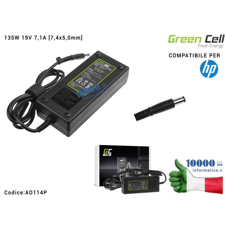 Alimentatore Green Cell PRO 135W 19V 7,1A [7,4x5,0mm] EliteDesk 800 G1 Compaq 6710b 6715b 6715s 6910p 8510p HP Elite 8000 8000f 