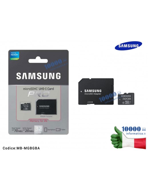 Micro SD micro SDHC 32 GB PRO SAMSUNG Classe 10 con Adattatore SD