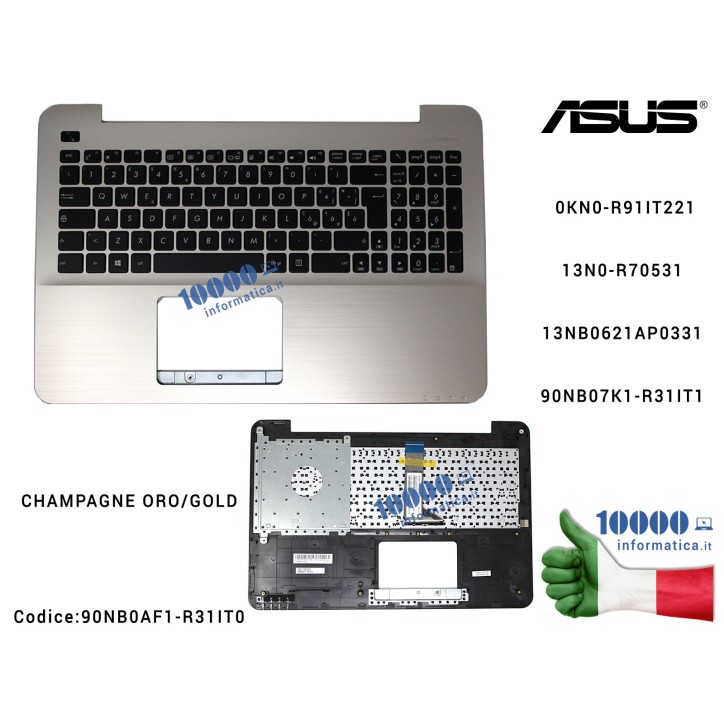 Tastiera Italiana Completa di Top Case Superiore ASUS X555UA X555UJ X555UB (ORO/GOLD) 13NB0621AP0331 13N0-R70531