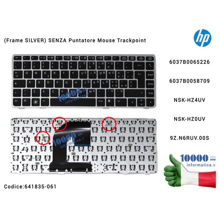 Tastiera Italiana HP EliteBook 8460P 8460W 8470P 8470W ProBook 6460B 6465B 6470B 6475B (Frame SILVER) SENZA Puntatore Mouse Trac