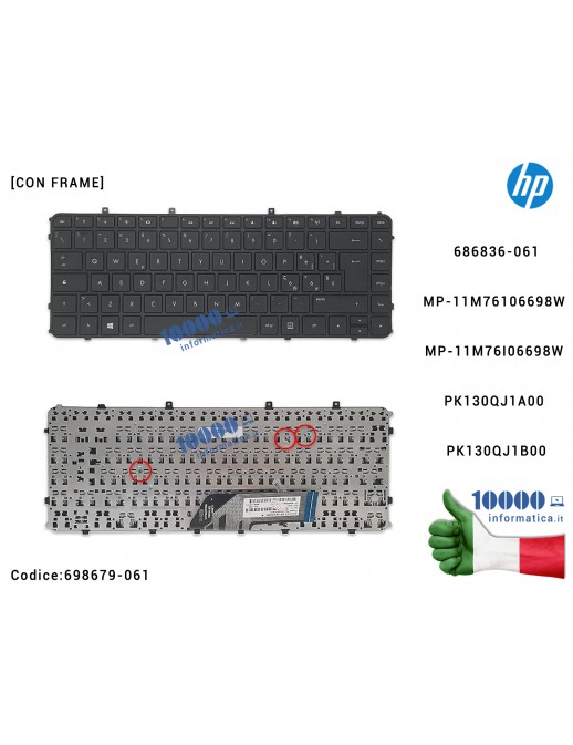Tastiera Italiana HP Envy 6-1000 4-1000 4-1100 4-1200 [FRAME NERO] 698679-061 686836-061 MP-11M76106698W MP-11M76I06698W PK130QJ