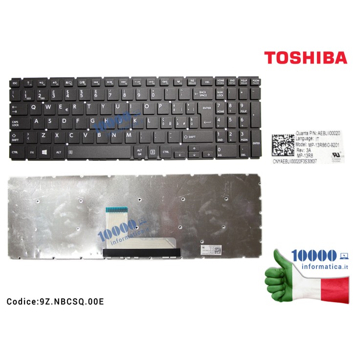 Tastiera Italiana TOSHIBA Satellite L50-B S50-B L50D-B L50T-B L50DT-B  S55-B S55T-B S55D-B (NERO) [SENZA FRAME]  V90SQ 0E