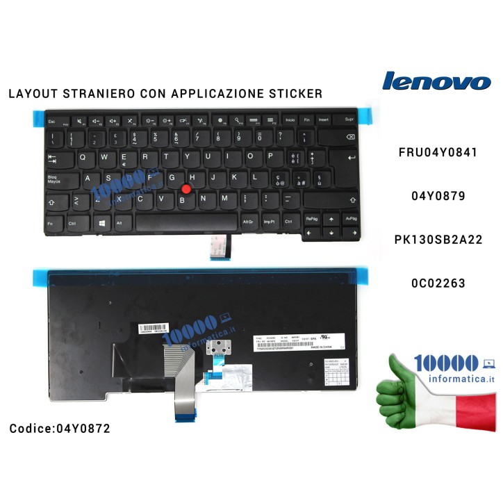 Tastiera Straniera LENOVO ThinkPad T431S T440S T440 T440P T450 T450S T460 L440 L450 L460 04Y0879 [LAYOUT TRASF. ADESIVI ITALIANO