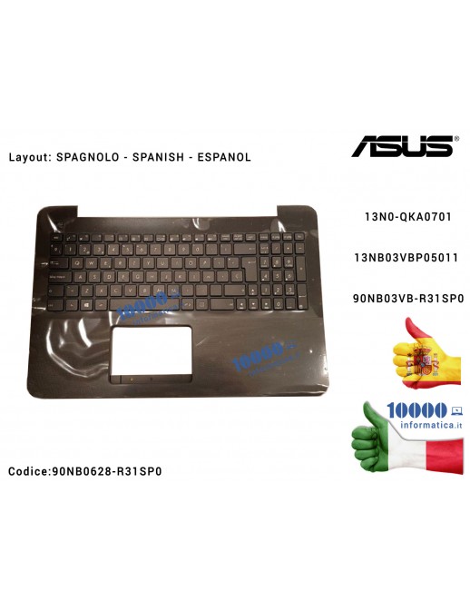 Teclado Espanol Completo de Top Case Superior [NEGRA] ASUS X555LA F555LA X554LA X555LD A555L A555LD F555L F555LD X555L X554LJ 13