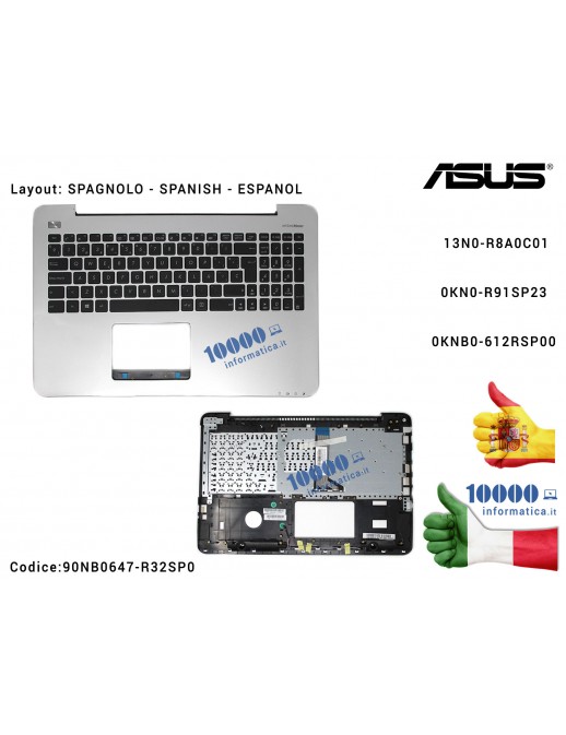 Teclado Espanol Completo de Top Case Superior [SILVER] ASUS X555LA F555LA X554LA X555LD A555L A555LD F555L F555LD X555L X554LJ 1