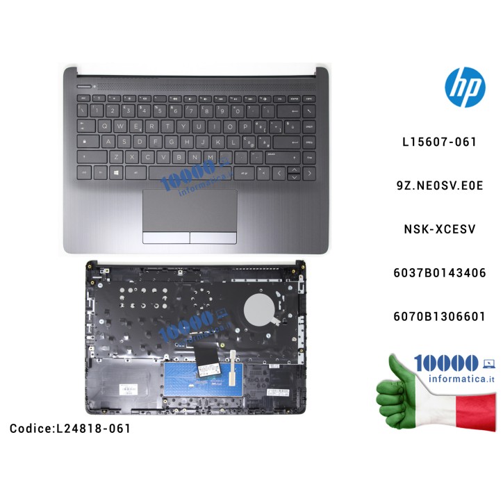 Tastiera Italiana Completa di Top Case Superiore Palmrest [Ash Silver] HP 14-CF 14-DK 14-CF000NL 14s-CF 14s-CF0000 6070B1306601 L24818-061 L15607-061 9Z.NE0SV.E0E NSK-XCESV 6037B0143406