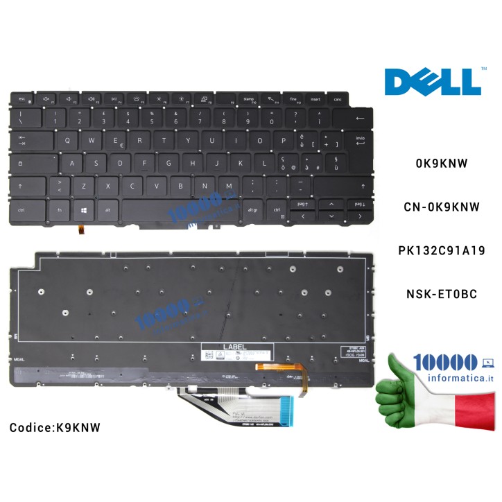 Tastiera Italiana Retroilluminata DELL Inspiron 13 7390 2-IN-1 P113G P113G001 XPS 13 7390 [SENZA FRAME] 0K9KNW CN-0K9KNW PK132C9