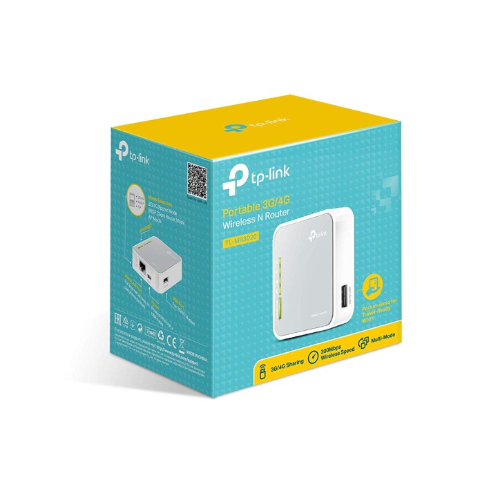 TP-Link TL-MR3020 Router Wireless Portatile 3G/4G, 5 Modalità Operative: Router / Router 3G 4G / Router WISP / AP / Ripetitore, 