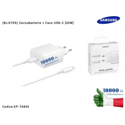Caricabatterie + Cavo USB-C [45W] SAMSUNG (BIANCO) EP-TA845XWE (BLISTER) Super Fast Charge 2.0 Galaxy Note 10+ S20 Ultra