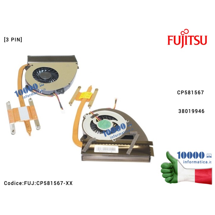 Ventola di Raffreddamento Fan CPU + Dissipatore FUJITSU LifeBook AH522 AH532 LH522 LH532 CP581567 38019946