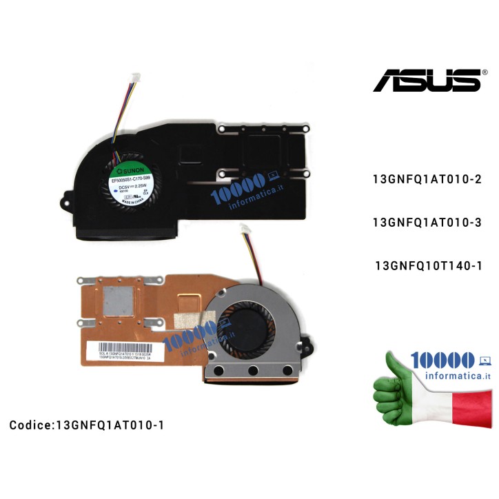 Ventola di Raffreddamento Fan CPU + Dissipatore Heatsink ASUS VivoBook X201E X202E 13GNFQ1AT010-2 13GNFQ1AT010-3 13GNFQ10T140-1