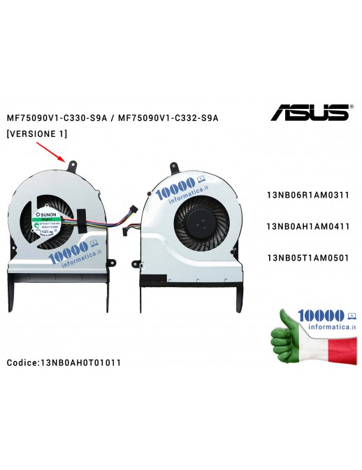Ventola di Raffreddamento Fan CPU ASUS (Versione 1) N551 N551J N551JW N551JK N551JX N551V G551 G551J G551JM G551JX N551JQ G58 G5