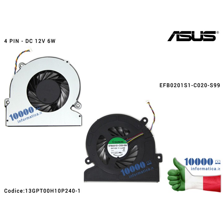 Ventola di Raffreddamento Fan CPU ASUS All In One ET2300I ET2300INTI ET2300IUTI ET2301INTH (4 PIN) EFB0201S1-C020-S99