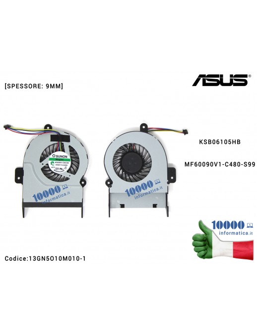 Ventola di Raffreddamento Fan CPU ASUS [9 mm] X55V X55VD X45C X45VD R500V K55VM KSB06105HB MF60090V1-C480-S99 (per schede video 