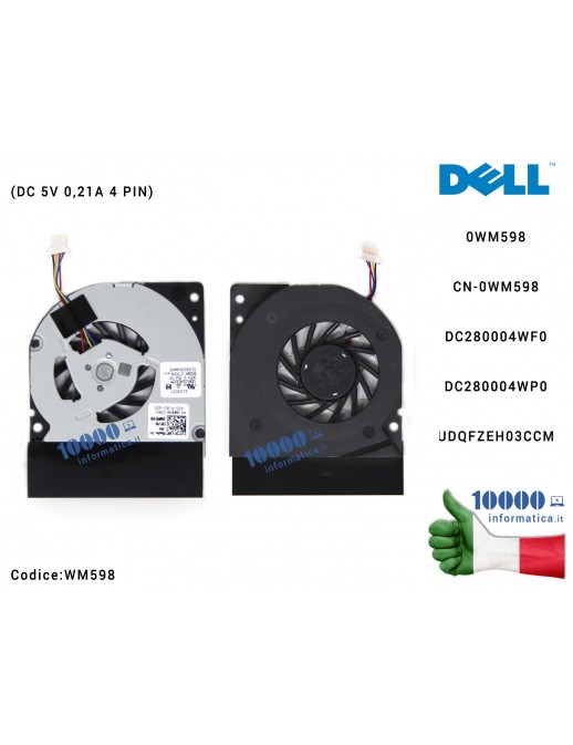 Ventola di Raffreddamento Fan CPU DELL Latitude E4300 (4 PIN) OWM598 0WM598 DC280004WF0 CN-0WM598 UDQFZEH03CCM DFS400805L10T GB0
