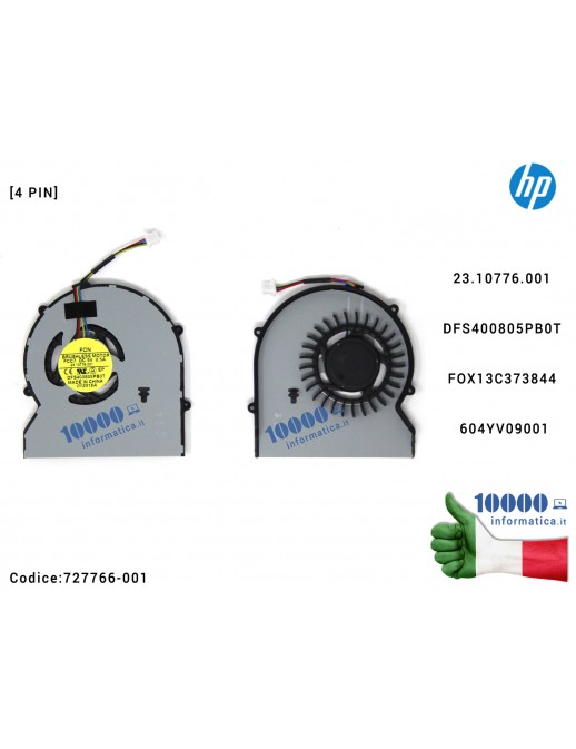 Ventola di Raffreddamento Fan CPU HP [Versione UMA] ProBook 430 G1 ProBook 248 G1 (Per VGA Integrata) 23.10776.001 DFS400805PB0T FOX13C373844 604YV09001