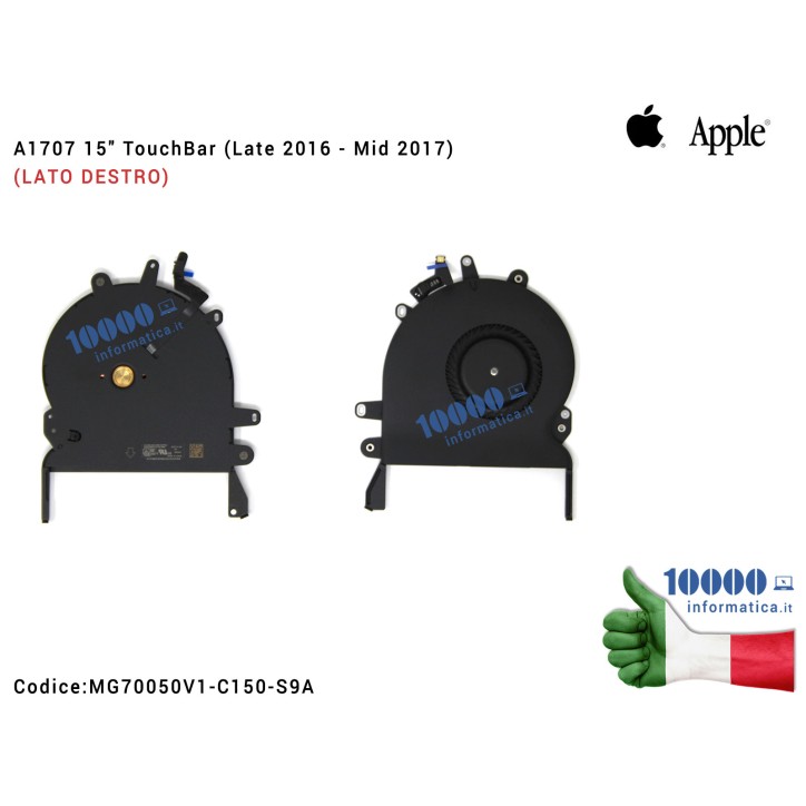 Ventola Fan APPLE [DX] MacBook Pro A1707 15 TouchBar (Late 2016 - Mid 2017) (LATO DESTRO)