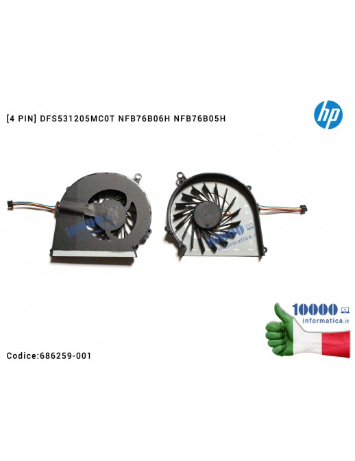 Ventola Fan CPU HP CQ58 G57 G58 655 [4 PIN] 686259-001 DFS531205MC0T NFB76B06H NFB76B05H