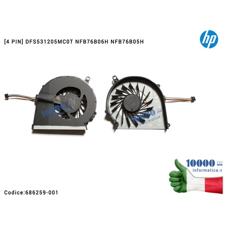 Ventola Fan CPU HP CQ58 G57 G58 655 [4 PIN] 686259-001 DFS531205MC0T NFB76B06H NFB76B05H