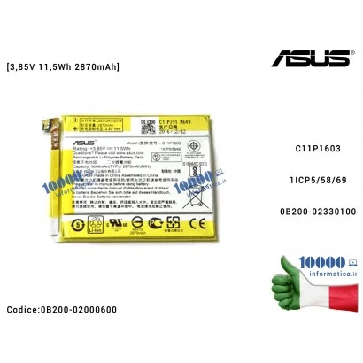Batteria C11P1603 ASUS ZenFone 3 Deluxe ZS570KL (Z016D) (Z016S) [3,85V 11,5Wh 2870mAh] 0B200-02330100