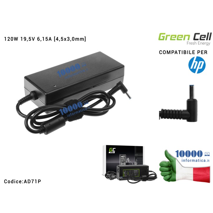 Alimentatore Green Cell PRO 120W 19,5V 6,15A [4,5x3,0mm] HP Omen 15-5000 17-W HP Envy 15-J 17-J