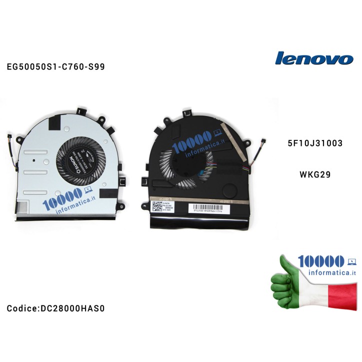 Ventola Fan CPU LENOVO IdeaPad U31-70 E31-70 E31-80 E51 500S-13ISK DC28000FYS0 DC28000FZD0 5F10J31003 EG50050S1-C760-S99 WKG29 DC28000HAS0