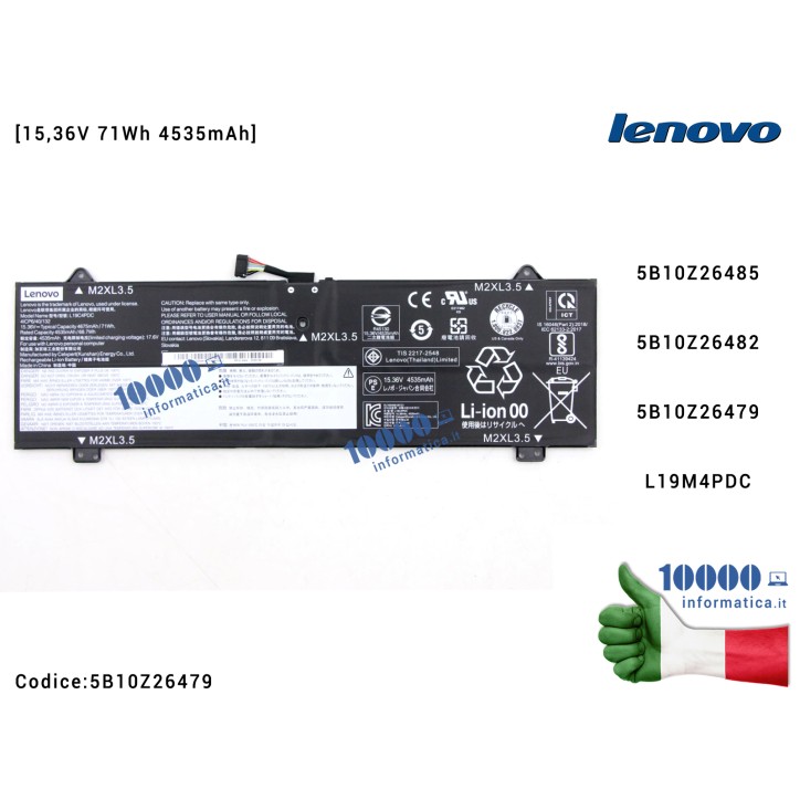 Batteria L19M4PDC LENOVO Yoga 7-14ITL5 (82BH) C750 [15,36V 71Wh 4535mAh] 5B10Z26485 5B10Z26482 5B10Z26479