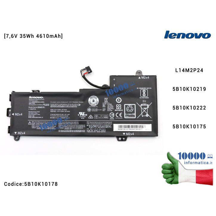 Batteria L14M2P24 LENOVO IdeaPad 500S-13ISK (80Q2) [7,6V 35Wh 4610mAh] 5B10K10219 5B10K10222 5B10K10175 5B10K10178