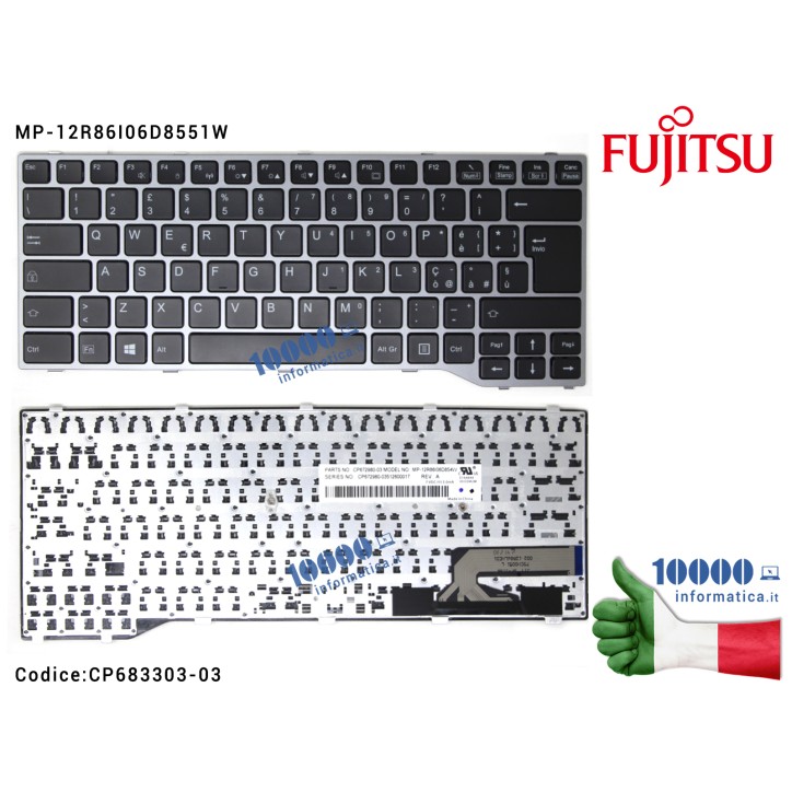 Tastiera Italiana FUJITSU LifeBook T725 T726 (FRAME SILVER) MP-12R86I06D8551W CP683303-03